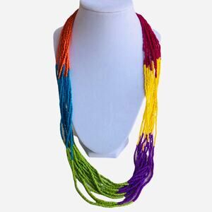 Vintage 80’s Rainbow Multi Strand Long Beaded Necklace 28 to 31 Inches